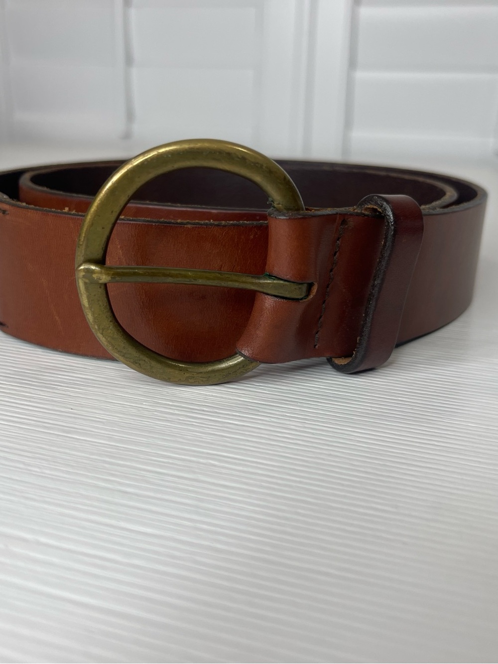 Vintage Gap 1969 Collection Brown Leather Belt with Round Brass Buckle